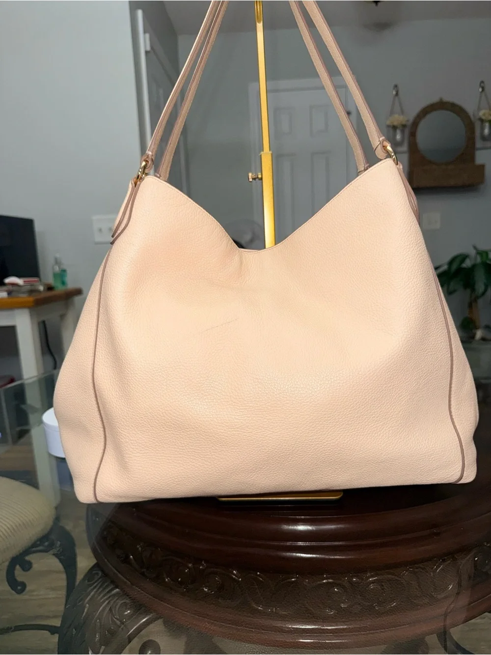 Coach Edie 42 Horse and Carriage embossed Hobo Bag in Blush Pink